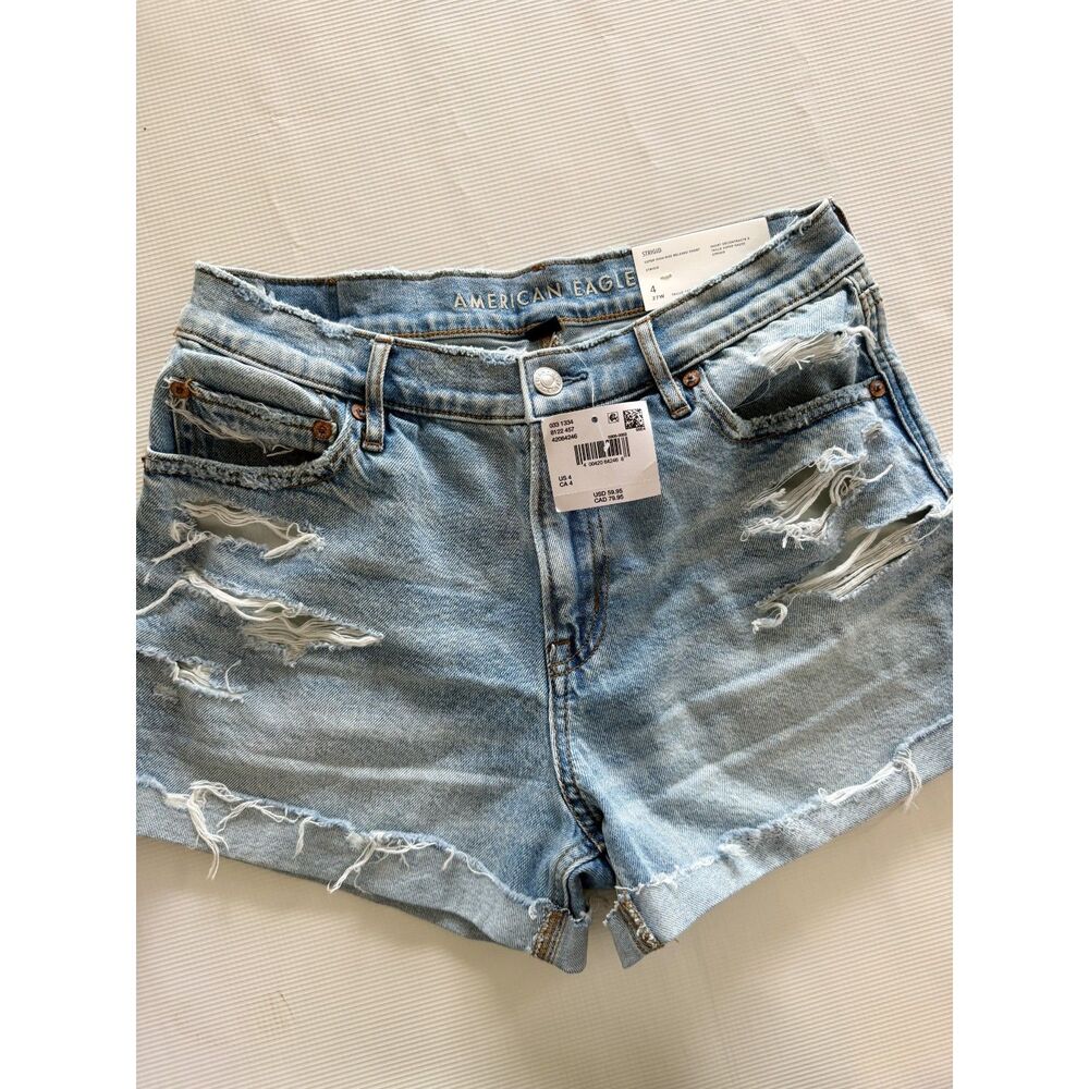 NWT American Eagle Strigid Super High Rise Ripped Denim Shorts Size 4 27W